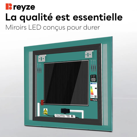 Miroir LED Carré | boutons tactiles | Fonction Anti-Buée | Lumière blanche froide - Reyze Série Minimal Modèle 7