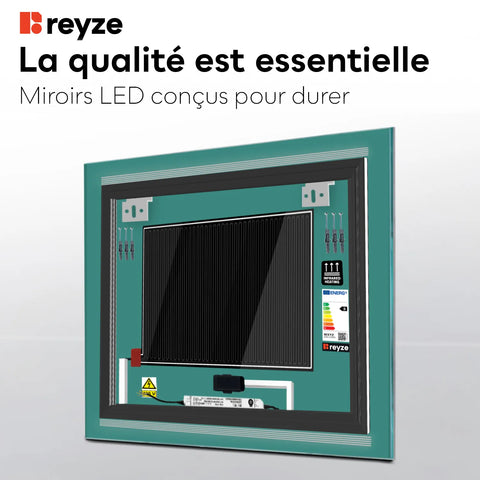 Miroir LED Carré | boutons tactiles | Fonction Anti-Buée | Lumière blanche froide - Reyze Série Minimal Modèle 8