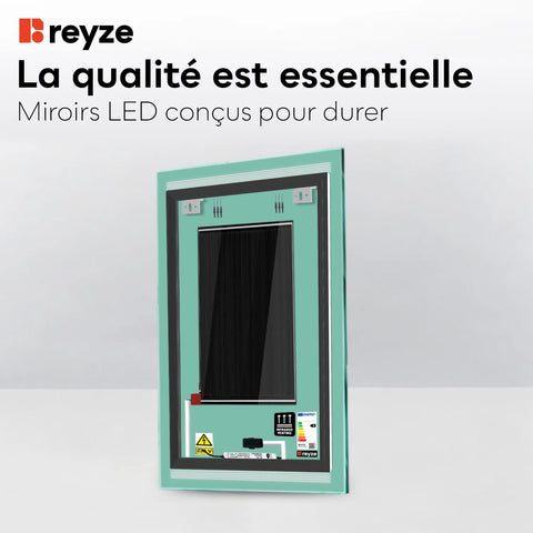 Miroir LED Vertical | boutons tactiles | Fonction Anti-Buée | Lumière blanche neutre - Reyze Série Minimal Modèle 8