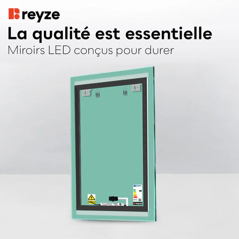 Miroir LED Vertical | Bouton Tactile | Lumière blanche froide - Reyze Série Minimal Modèle 8