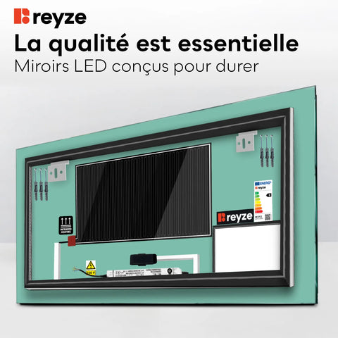 Miroir LED Horizontal | boutons tactiles | Fonction Anti-Buée | Lumière blanche froide - Reyze Série Motivated Modèle 2