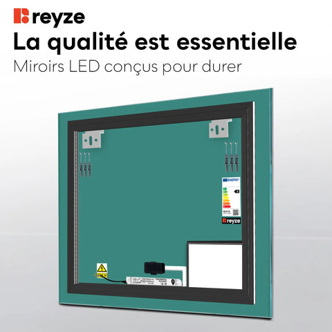 Miroir LED Carré | Bouton Tactile | Lumière blanche froide - Reyze Série Motivated Modèle 8