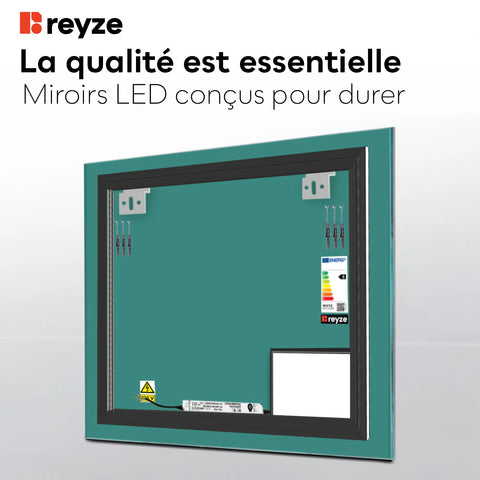 Miroir LED Carré | Sans Boutons Tactiles | Lumière blanche froide - Reyze Série Motivated Modèle 8