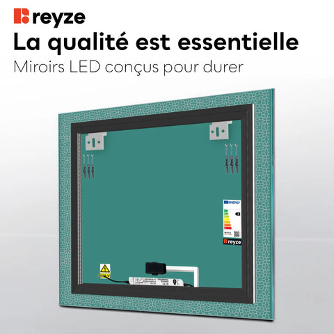 Miroir LED Carré | Bouton Tactile | Lumière blanche froide - Reyze Série Official Modèle 1