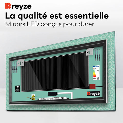 Miroir LED Horizontal | boutons tactiles | Fonction Anti-Buée | Lumière blanche froide - Reyze Série Official Modèle 1