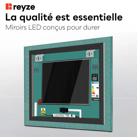 Miroir LED Carré | boutons tactiles | Fonction Anti-Buée | Lumière blanche froide - Reyze Série Official Modèle 1