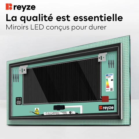 Miroir LED Horizontal | boutons tactiles | Fonction Anti-Buée | Lumière Blanche Chaude - Reyze Série Official Modèle 2