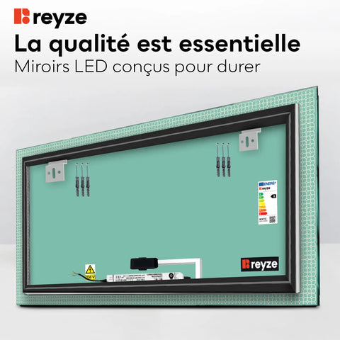 Miroir LED Horizontal | Bouton Tactile | Lumière Blanche Chaude - Reyze Série Official Modèle 2