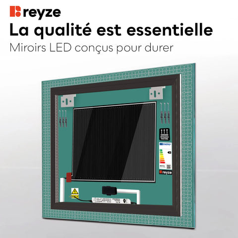 Miroir LED Carré | boutons tactiles | Fonction Anti-Buée | Température de couleur réglable - Reyze Série Official Modèle 2