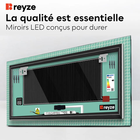 Miroir LED Horizontal | boutons tactiles | Fonction Anti-Buée | Lumière blanche froide - Reyze Série Official Modèle 3