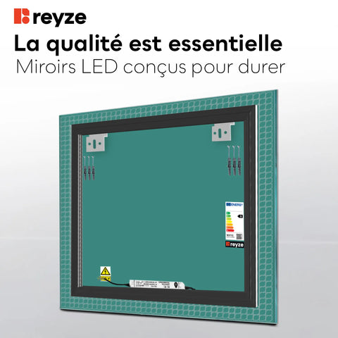 Miroir LED Carré | Sans Boutons Tactiles | Lumière blanche froide - Reyze Série Official Modèle 3