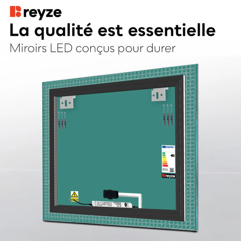 Miroir LED Carré | Bouton Tactile | Lumière blanche froide - Reyze Série Official Modèle 4