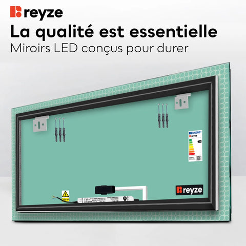 Miroir LED Horizontal | Bouton Tactile | Lumière blanche froide - Reyze Série Official Modèle 4