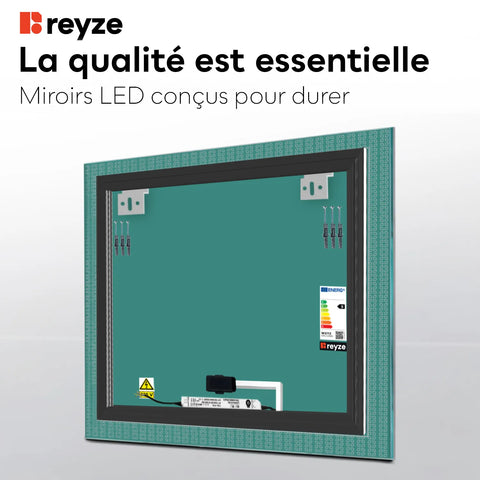 Miroir LED Carré | Bouton Tactile | Lumière blanche froide - Reyze Série Official Modèle 5