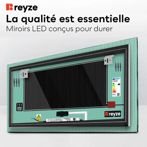 Miroir LED Horizontal | boutons tactiles | Fonction Anti-Buée | Température de couleur réglable - Reyze Série Official Modèle 5