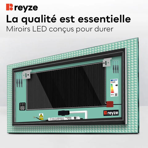 Miroir LED Horizontal | boutons tactiles | Fonction Anti-Buée | Lumière blanche froide - Reyze Série Official Modèle 6