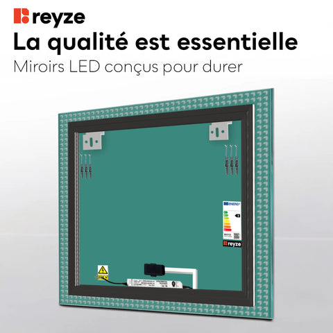 Miroir LED Carré | Bouton Tactile | Lumière blanche froide - Reyze Série Official Modèle 6