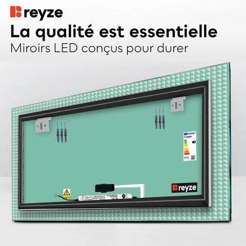 Miroir LED Horizontal | Bouton Tactile | Lumière blanche neutre - Reyze Série Official Modèle 6