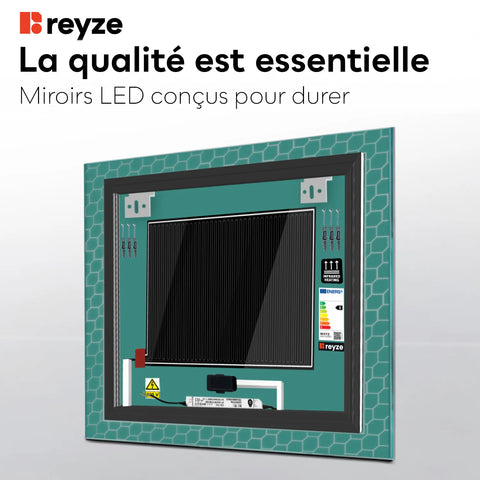 Miroir LED Carré | boutons tactiles | Fonction Anti-Buée | Lumière blanche froide - Reyze Série Official Modèle 7