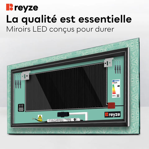 Miroir LED Horizontal | boutons tactiles | Fonction Anti-Buée | Lumière blanche froide - Reyze Série Official Modèle 8