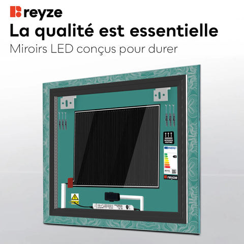 Miroir LED Carré | boutons tactiles | Fonction Anti-Buée | Lumière blanche froide - Reyze Série Official Modèle 8