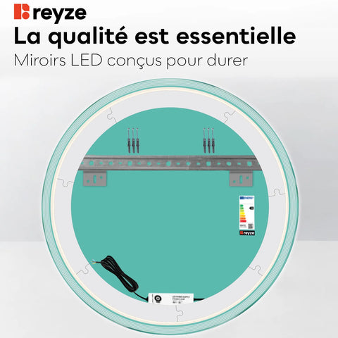 Miroir LED Rond | Sans Boutons Tactiles | Lumière blanche froide - Reyze Série Edge Modèle 1