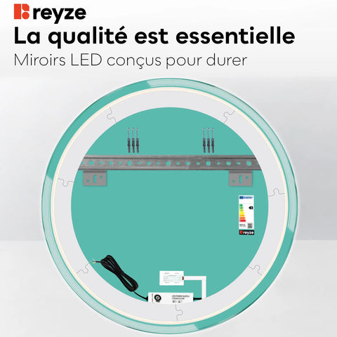 Miroir LED Rond | Bouton Tactile | Lumière blanche froide - Reyze Série Edge Modèle 2
