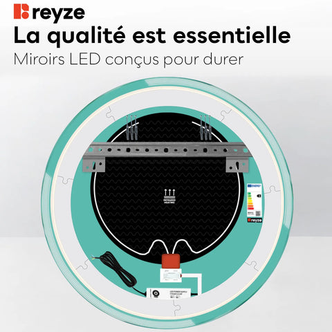 Miroir LED Rond | boutons tactiles | Fonction Anti-Buée | Lumière blanche froide - Reyze Série Edge Modèle 2