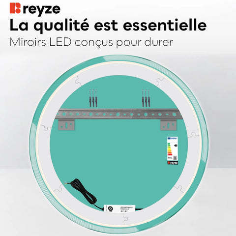 Miroir LED Rond | Sans Boutons Tactiles | Lumière blanche froide - Reyze Série Edge Modèle 2