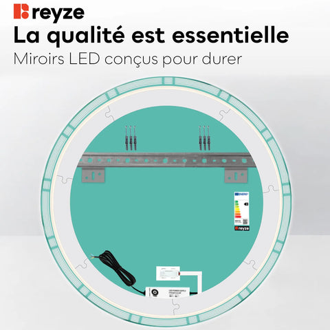 Miroir LED Rond | Bouton Tactile | Lumière Blanche Chaude - Reyze Série Edge Modèle 3