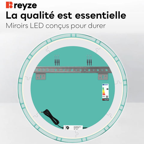 Miroir LED Rond | Sans Boutons Tactiles | Lumière blanche neutre - Reyze Série Edge Modèle 3