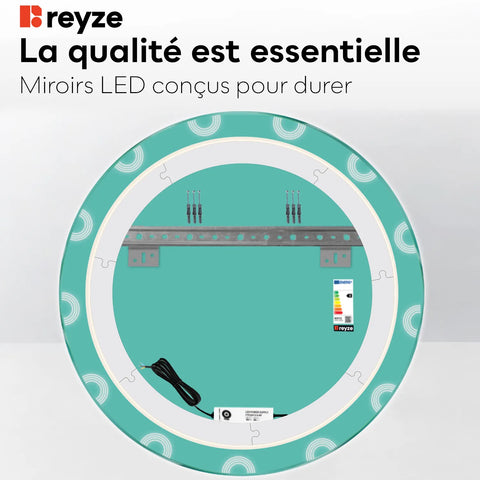 Miroir LED Rond | Sans Boutons Tactiles | Lumière Blanche Chaude - Reyze Série Edge Modèle 4