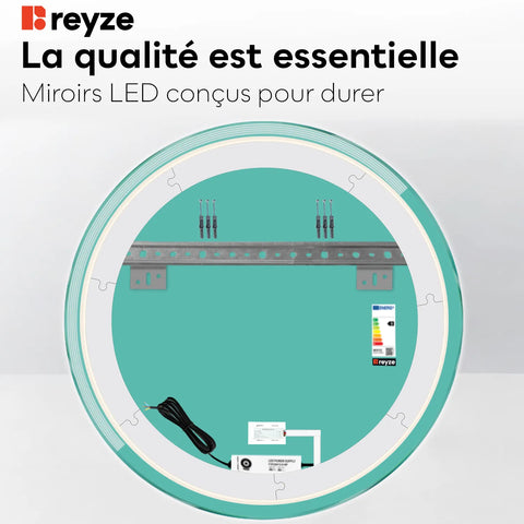 Miroir LED Rond | Bouton Tactile | Lumière blanche froide - Reyze Série Edge Modèle 5