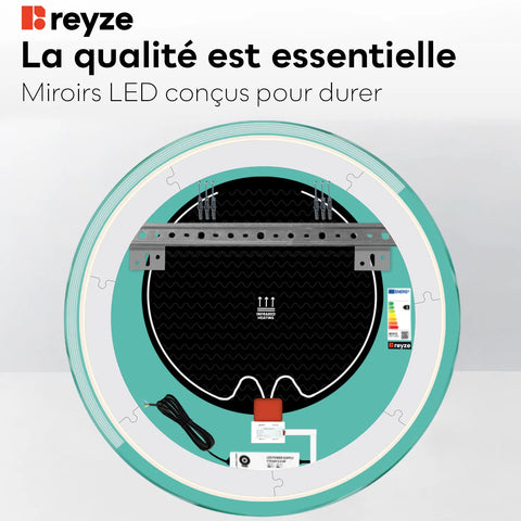 Miroir LED Rond | boutons tactiles | Fonction Anti-Buée | Température de couleur réglable - Reyze Série Edge Modèle 5