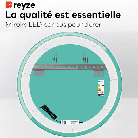 Miroir LED Rond | Sans Boutons Tactiles | Lumière blanche froide - Reyze Série Edge Modèle 5