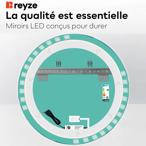 Miroir LED Rond | Bouton Tactile | Lumière blanche neutre - Reyze Série Edge Modèle 6
