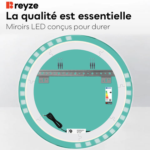 Miroir LED Rond | Sans Boutons Tactiles | Lumière blanche neutre - Reyze Série Edge Modèle 6