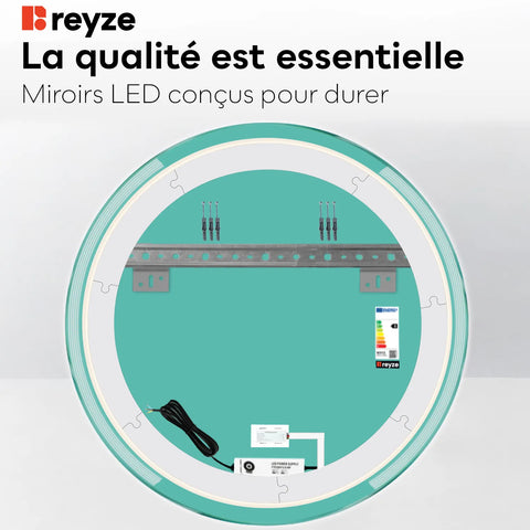 Miroir LED Rond | Bouton Tactile | Lumière blanche froide - Reyze Série Edge Modèle 7