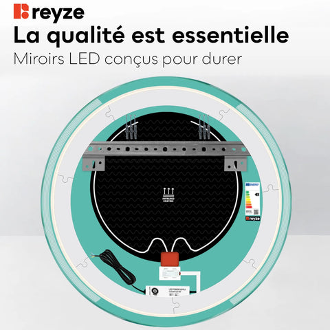 Miroir LED Rond | boutons tactiles | Fonction Anti-Buée | Lumière blanche froide - Reyze Série Edge Modèle 7