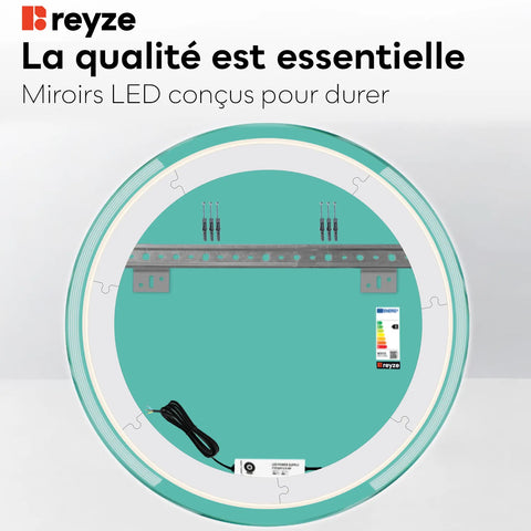 Miroir LED Rond | Sans Boutons Tactiles | Lumière blanche froide - Reyze Série Edge Modèle 7