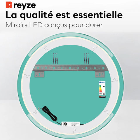 Miroir LED Rond | Sans Boutons Tactiles | Lumière blanche froide - Reyze Série Edge Modèle 8
