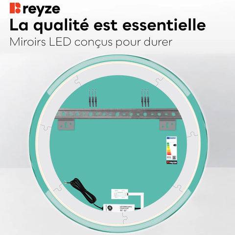 Miroir LED Rond | Bouton Tactile | Lumière blanche froide - Reyze Série Edge Modèle 8