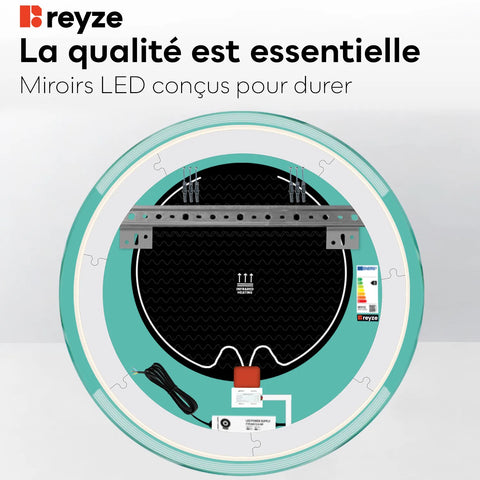 Miroir LED Rond | boutons tactiles | Fonction Anti-Buée | Lumière blanche froide - Reyze Série Edge Modèle 8