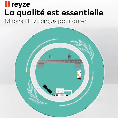 Miroir LED Rond | Bouton Tactile | Lumière Blanche Chaude - Reyze Série Good Vibes Modèle 1