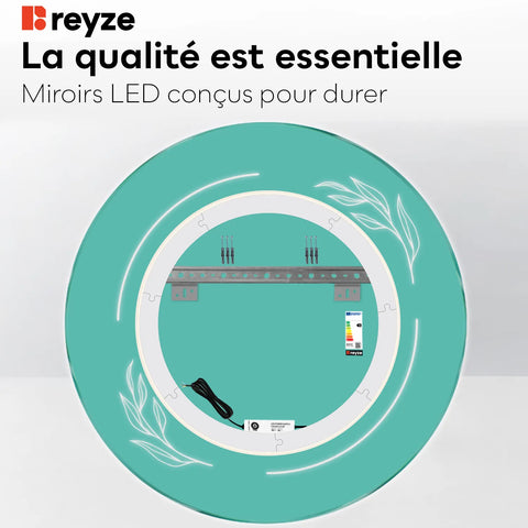 Miroir LED Rond | Sans Boutons Tactiles | Lumière blanche neutre - Reyze Série Good Vibes Modèle 1