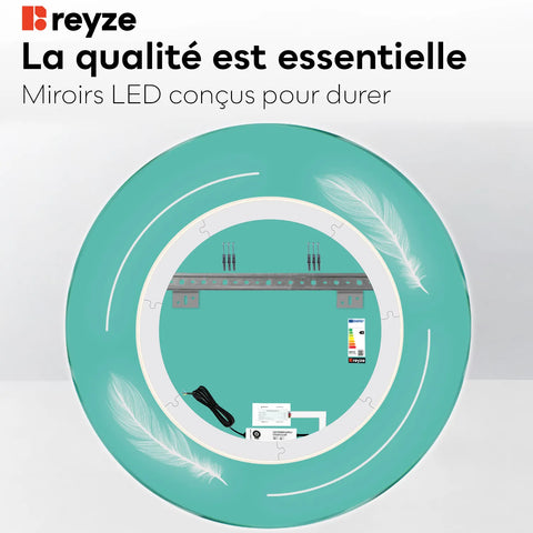 Miroir LED Rond | Bouton Tactile | Lumière blanche froide - Reyze Série Good Vibes Modèle 2