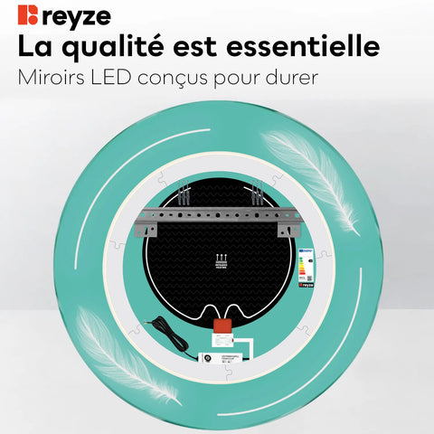 Miroir LED Rond | boutons tactiles | Fonction Anti-Buée | Lumière blanche froide - Reyze Série Good Vibes Modèle 2