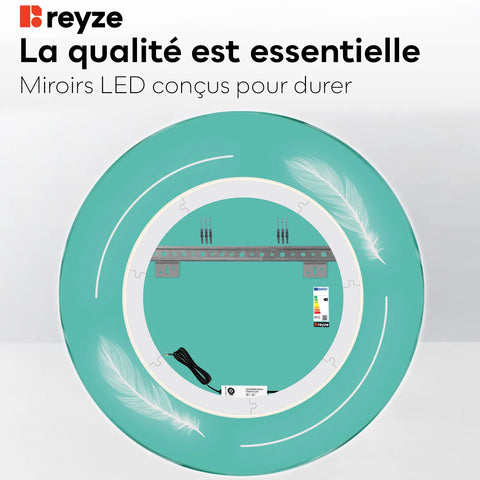 Miroir LED Rond | Sans Boutons Tactiles | Lumière Blanche Chaude - Reyze Série Good Vibes Modèle 2