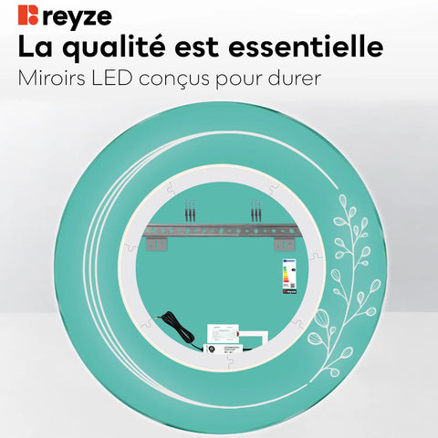Miroir LED Rond | Bouton Tactile | Lumière blanche froide - Reyze Série Good Vibes Modèle 3