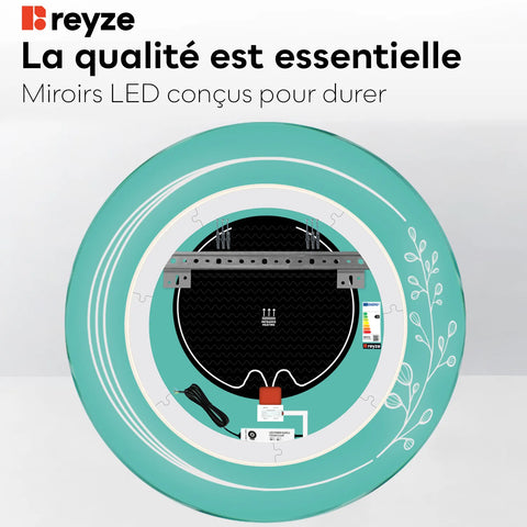 Miroir LED Rond | boutons tactiles | Fonction Anti-Buée | Température de couleur réglable - Reyze Série Good Vibes Modèle 3